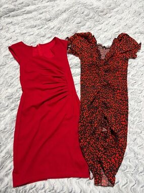 Red Sheath Dress & Black-Red Printed Wrap Dress Bundle